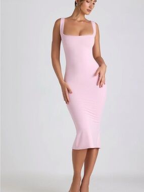 Oh Polly Pink Lace Trim Midi Dress